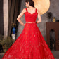 Rajwada Red Georgette Embellished Semi Stitched Lehenga For Women
