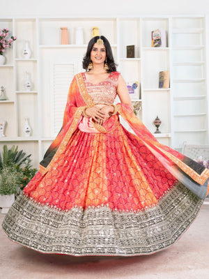Rajwada Multi Colour Silk Blend Embellished Semi Stitched Lehenga For Women