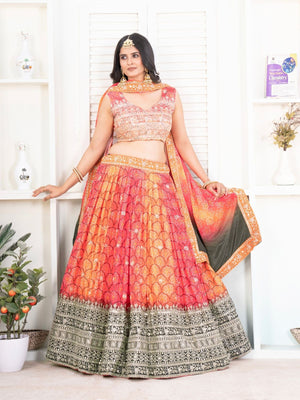 Rajwada Multi Colour Silk Blend Embellished Semi Stitched Lehenga For Women