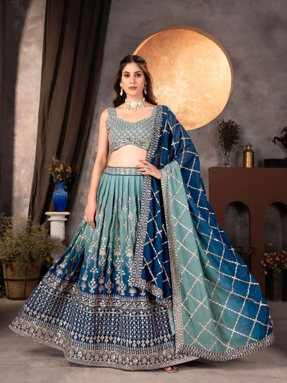 Rajwada Blue Georgette Embroidered Semi Stitched Lehenga For Women