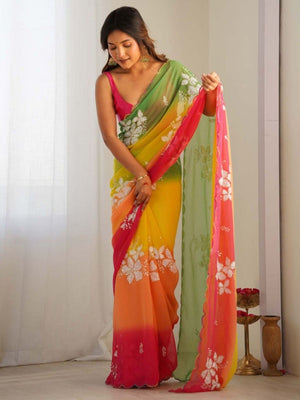 Rajwada Multicolor Georgette Embroidered Saree For Women