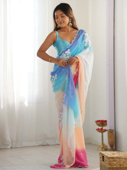 Rajwada Multicolor Georgette Embroidered Saree For Women