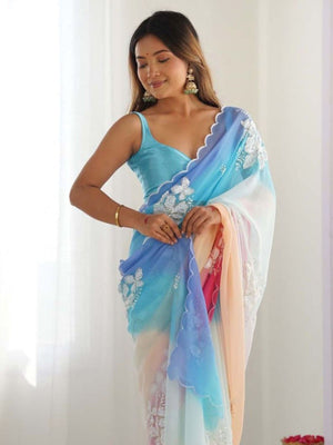 Rajwada Multicolor Georgette Embroidered Saree For Women