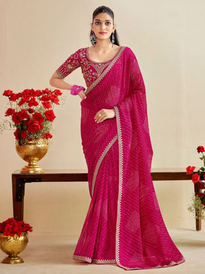 Rajwada Pink Chiffon Embellished Saree For Women