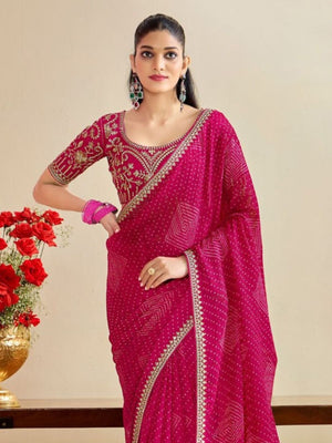 Rajwada Pink Chiffon Embellished Saree For Women