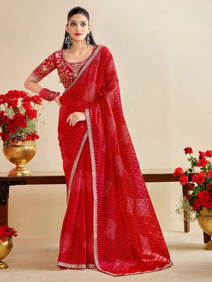 Rajwada Red Chiffon Embellished Saree For Women
