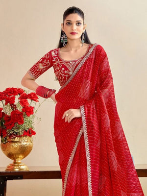 Rajwada Red Chiffon Embellished Saree For Women