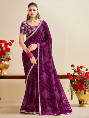 Rajwada Wine Chiffon Embellished Saree For Women