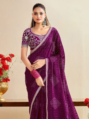 Rajwada Wine Chiffon Embellished Saree For Women