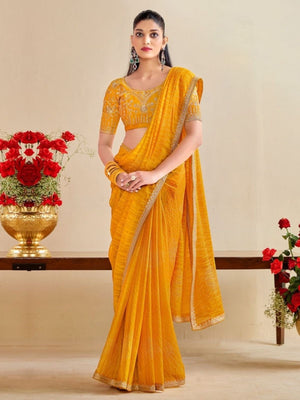 Rajwada Yellow Chiffon Embellished Saree For Women