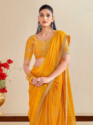 Rajwada Yellow Chiffon Embellished Saree For Women