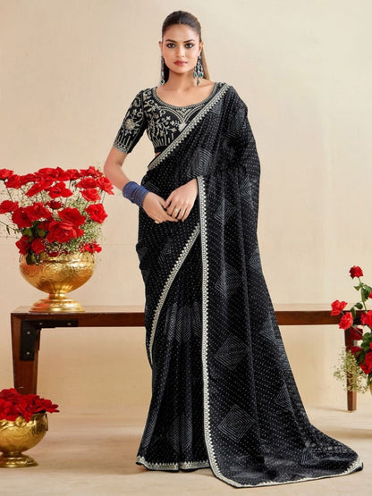 Rajwada Black Chiffon Embellished Saree For Women