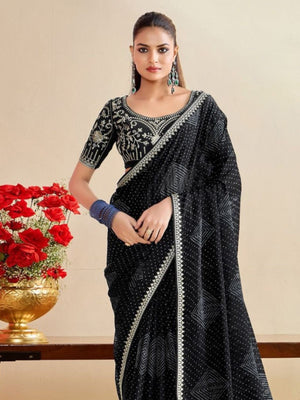 Rajwada Black Chiffon Embellished Saree For Women