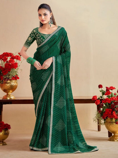 Rajwada Green Chiffon Embellished Saree For Women
