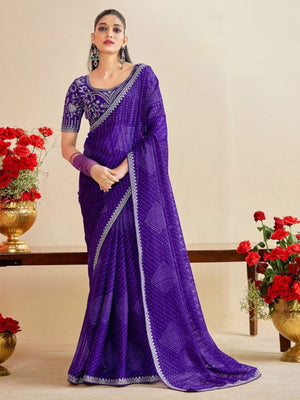 Rajwada Voilet Chiffon Embellished Saree For Women