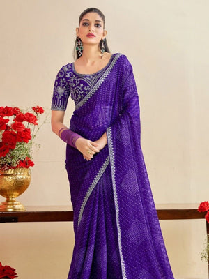 Rajwada Voilet Chiffon Embellished Saree For Women