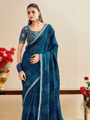 Rajwada Teal Chiffon Embellished Saree For Women