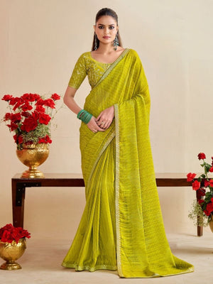 Rajwada Lime Green Chiffon Embellished Saree For Women