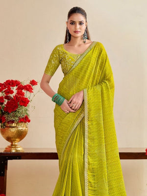 Rajwada Lime Green Chiffon Embellished Saree For Women