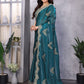 Rajwada Teal Chiffon Embroidered Saree For Women