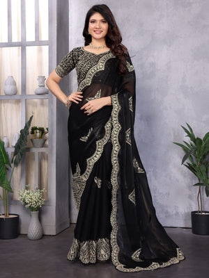 Rajwada Black Chiffon Embroidered Saree For Women