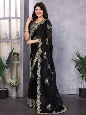 Rajwada Black Chiffon Embroidered Saree For Women