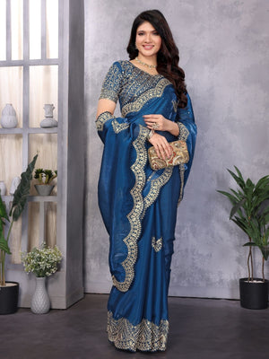 Rajwada Royal Blue Chiffon Embroidered Saree For Women