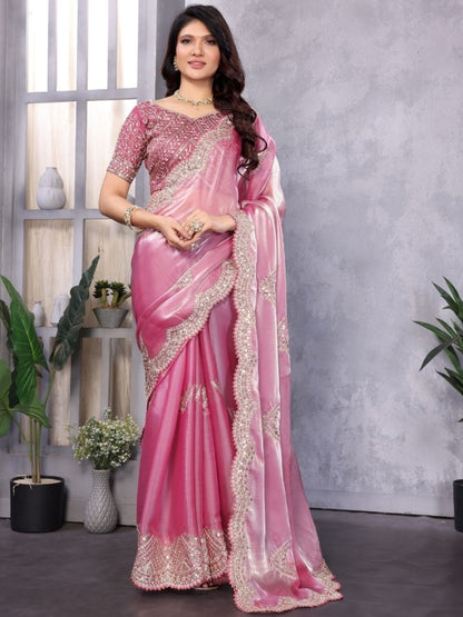 Rajwada Pink Chiffon Embroidered Saree For Women