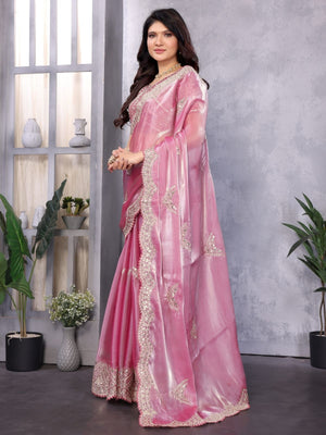 Rajwada Pink Chiffon Embroidered Saree For Women
