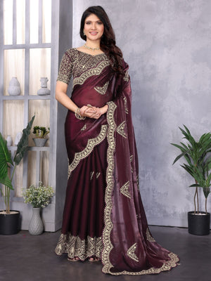 Rajwada Maroon Chiffon Embroidered Saree For Women