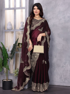 Rajwada Maroon Chiffon Embroidered Saree For Women