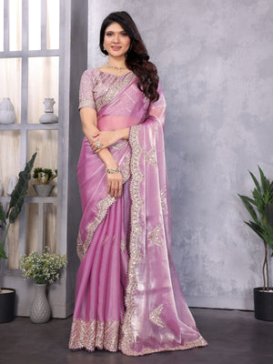 Rajwada Lavender Chiffon Embroidered Saree For Women