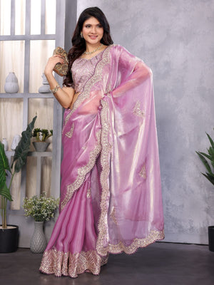 Rajwada Lavender Chiffon Embroidered Saree For Women