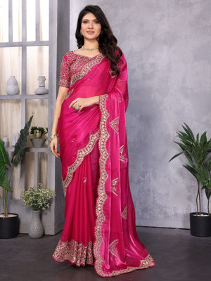 Rajwada Pink Chiffon Embroidered Saree For Women