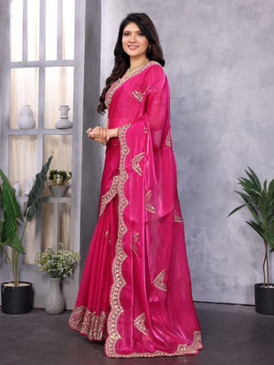 Rajwada Pink Chiffon Embroidered Saree For Women
