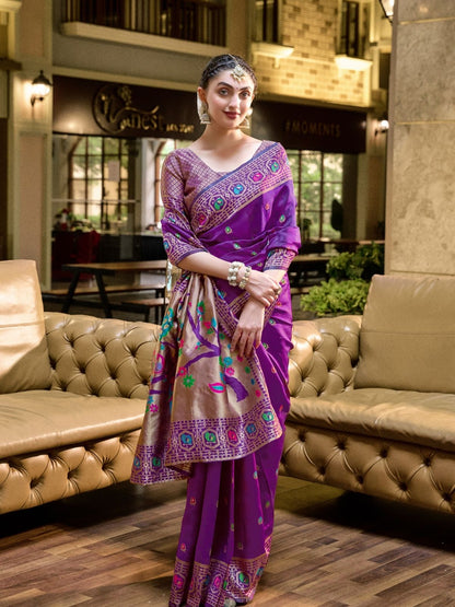 Rajwada Purple Silk Woven Paithani Saree For Women
