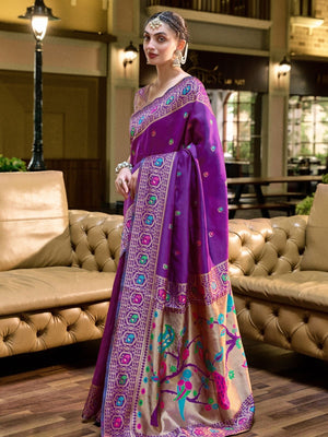 Rajwada Purple Silk Woven Paithani Saree For Women