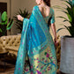 Rajwada Sky Blue Silk Woven Paithani Saree For Women
