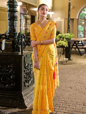 Rajwada Yellow Silk Woven Paithani Saree For Women