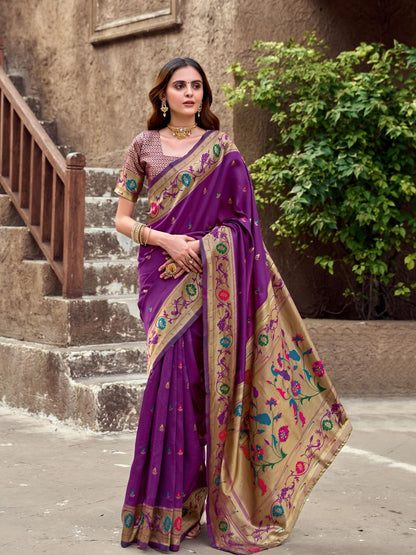 Rajwada Purple Silk Woven Paithani Saree For Women