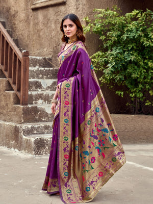 Rajwada Purple Silk Woven Paithani Saree For Women