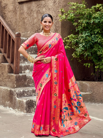 Rajwada Magenta Silk Woven Paithani Saree For Women