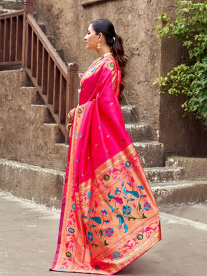 Rajwada Magenta Silk Woven Paithani Saree For Women