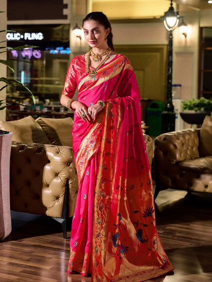 Rajwada Magenta Silk Woven Paithani Saree For Women