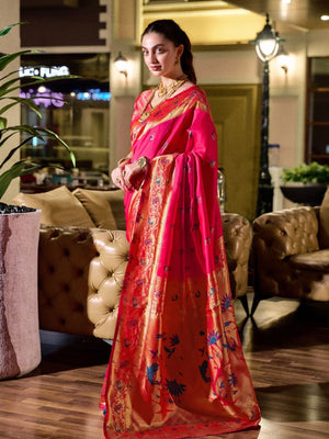 Rajwada Magenta Silk Woven Paithani Saree For Women