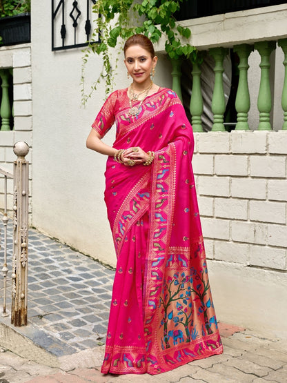 Rajwada Magenta Silk Woven Paithani Saree For Women