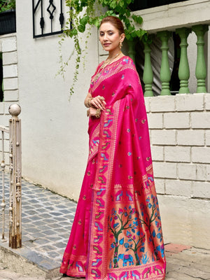 Rajwada Magenta Silk Woven Paithani Saree For Women