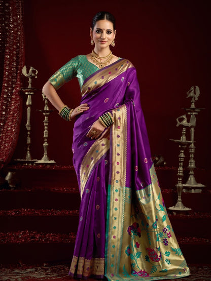 Rajwada Purple Silk Woven Paithani Saree For Women