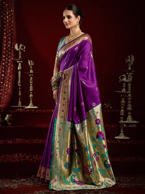 Rajwada Purple Silk Woven Paithani Saree For Women
