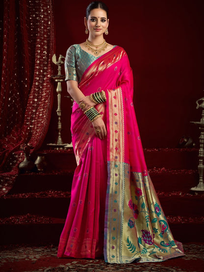 Rajwada Magenta Silk Woven Paithani Saree For Women